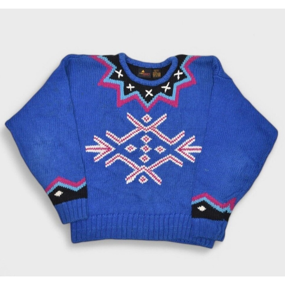 Vintage Liz Claiborne Sweater Womens Small Blue Crewneck Ramie Nordic Sport